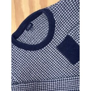 J.Crew Sweater Large Navy Gray Houndstooth Lambs Wool Blend Crewneck Pullover